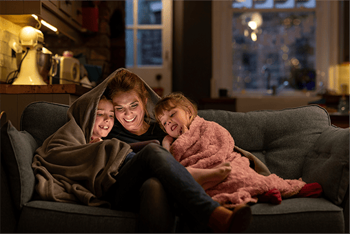 Cozy family on couch